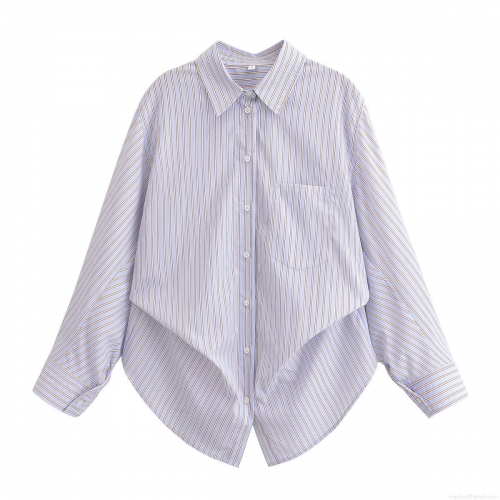 Women's Casual Striped Poplin Shirt and Culottes Two Piece Set Long Sleeve Button Down Blouse and Mini Skort Shorts Streetwear Summer Vacation Outfit