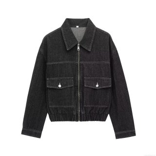 Women Denim Effect Cargo Jacket And Wide Leg Pants Two Piece Set Streetwear Casual Long Sleeve Zip Up Top High Waist Denim Trousers