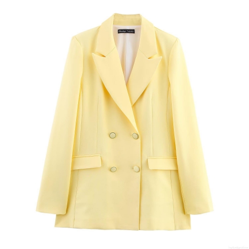 Women's Professional Blazer And High Waist Pants Set Two Piece Suit Double Breasted Padded Shoulder Office Lady Streetwear Solid Color Elegant Outfit