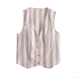 Women's 100% Polyester Striped Two Piece Set V Neck Sleeveless Vest And High Waist Wide Leg Pants Summer Casual Vacation Outfit