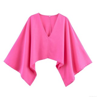 Women's Casual Two Piece Set Polyester Blend Asymmetric Poncho Cape Top And Wide Leg Pants Streetwear Party Outfits