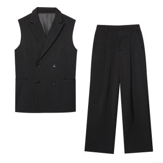 Women's 2 Piece Office Suit Set Sleeveless Double Breasted Vest Waistcoat With High Waist Wide Leg Pants Trousers Loose Casual Streetwear Outfits