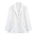 Women's Elegant Linen Blend Blazer and Trousers 2 Piece Set Solid White Long Sleeve Single Button Jacket High Waist Wide Leg Pants Business Casual Office Suit