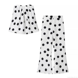 Women's Sexy Two Piece Polka Dot Print Set Bandeau Crop Top And High Waisted Wide Leg Pants Casual Summer Beach Vacation Streetwear Outfits