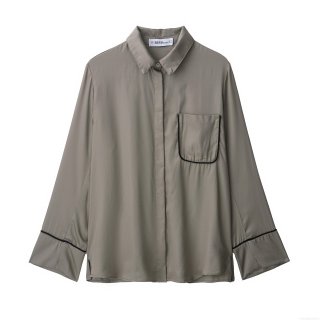 Women's Satin Long Sleeve Shirt And Wide Leg Pants Set Contrast Piping Solid Color Casual Two Piece Loungewear Pajama Outfit