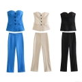 Women's Sexy Strapless Single Breasted Tube Top And High Waist Flare Pants Two Piece Set Solid Color Slim Fit Polyester Suit For Party Club Streetwear