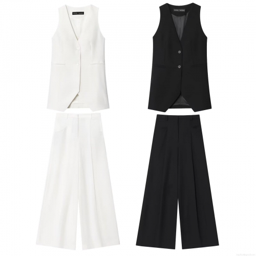 Women's 2 Piece Elegant Suit Set V Neck Waistcoat Vest And High Waist Wide Leg Trousers Office Lady Business Casual Outfits Polyester Woven Fabric