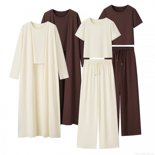 Women's 3-Piece Knit Casual Set Long Sleeve Cardigan With Short Sleeve T-Shirt And High Waist Drawstring Wide Leg Pants Loungewear Outfit Streetwear