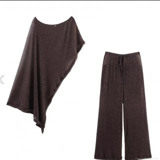 Women's Street Style Asymmetrical Cape Outerwear And Wide Leg Pants Two Piece Set Metallic Glitter Wire Polyester Sexy Casual Party Club Outfit