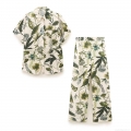 Women's Tropical Floral Print Two Piece Set Short Sleeve Lapel Button Up Shirt And High Waisted Wide Leg Pants Vacation Casual Outfits 100% Polyester Comfortable Beachwear