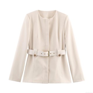 Women's Autumn Fashion Slim Fit Pants Set Solid Color Long Sleeve Crew Neck Blazer Jacket With Belt And High Waist Flared Pants For Office Career Casual Streetwear