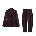 Women's 2 Piece Blazer Suit Set Solid Color Lapel Long Sleeve Jacket And High Waist Wide Leg Wide-leg Pants Office Lady Business Casual Outfits Autumn Fashion Clothes
