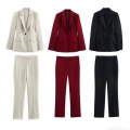 Women's Slim Fit Polyester Blazer And Flare Pants Suit Set Business Casual Long Sleeve Office Professional Two Piece Outfits For Work Party