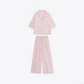 Women's Casual 100% Polyester Two Piece Set Short Sleeve Button Down Shirt And Wide Leg Pants Solid Color Loungewear Streetwear Pink Lounge Set For Women