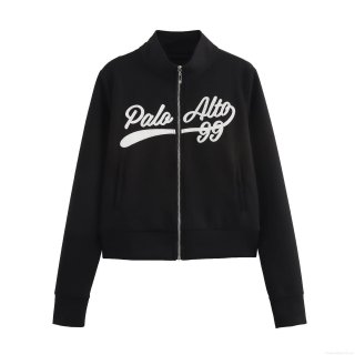 Women's Academy Style Two Piece Outfits Palo Alto 99 Letter Embroidered Stand Collar Zip Up Long Sleeve Top And Side Striped Flare Pants Casual Sporty Tracksuit Set