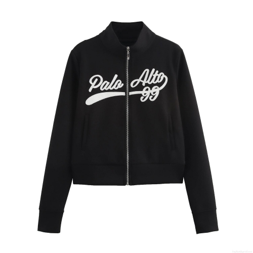 Women's Academy Style Two Piece Outfits Palo Alto 99 Letter Embroidered Stand Collar Zip Up Long Sleeve Top And Side Striped Flare Pants Casual Sporty Tracksuit Set