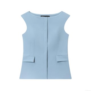 Women Early Autumn Two Piece Set Sleeveless Slim Fit Vest Top And Side Slit Flare Pants Solid Color Professional Commuter Casual Outfits