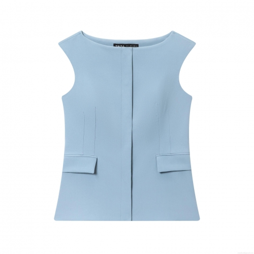 Women Early Autumn Two Piece Set Sleeveless Slim Fit Vest Top And Side Slit Flare Pants Solid Color Professional Commuter Casual Outfits