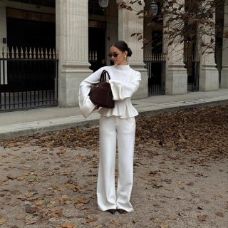 Women's 2 Piece Knit Outfits Long Sleeve Scarf Top And Wide Leg Pants Set Casual High Waist Knitted Sweatsuit Fall Winter Loungewear Streetwear