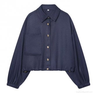 Women's Casual Two Piece Set Polyester Navy Blue Short Balloon Jacket and Wide Leg Pants Workwear Style Streetwear Autumn Outfits For Women