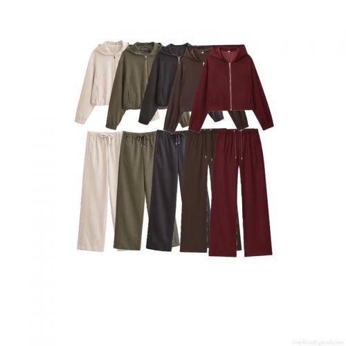 Women's Casual 2 Piece Hoodie Set Zip Up Hooded Sweatshirt And Wide Leg Trousers Drawstring Waist Long Pants Solid Color Sport Tracksuit Women