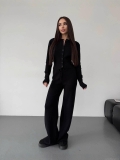 Women's 2 Piece Knit Lounge Set Casual Long Sleeve Button Down Cardigan Top And High Waist Wide Leg Pants Autumn Winter Solid Color Outfits
