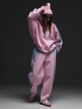 Women's Casual Cotton Hoodie Sweatpants 3-Piece Set Pink Blue Ruffle Patchwork Long Sleeve Hooded Zipper Jacket Straight Pants Streetwear Tracksuit With Hat