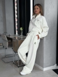 Women's 2 Piece Tracksuit Half Zipper Stand Collar Sweatshirt and Wide Leg Pants Cotton Knitted Embroidery Casual Streetwear Lounge Set for Autumn Winter