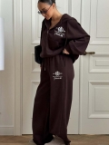 Women's 2 Piece Hoodie Pants Set Cotton Blend Letter Embroidery Oversized Zipper Hooded Sweatshirt Wide Leg Joggers Tracksuit Casual Streetwear For Women