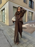 Women's Casual Knit Two Piece Set Half Zip Long Sleeve Sweater and High Waist Wide Leg Pants Autumn Winter Warm Cotton Blend Tracksuit Loose Fit