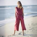 Women's Casual Summer 2-Piece Set Viscose Linen Blend Sleeveless Tank Top and Wide Leg Pants With Pockets Solid Color Retro Loose Fit Beach Vacation Holiday Outfit