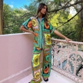 Women's Vintage Sunflower Baroque Print 2 Piece Set Vacation Short Sleeve Lapel Shirt And Wide Leg Pants Casual Summer Outfits