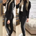 Women's 2 Piece Tracksuit Set 65% Cotton 35% Polyester Zip Up Stand Collar Patchwork Checkerboard Jacket And Sweatpants Casual Sport Outfits For Women