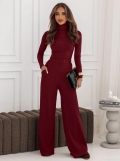 Women's Knit Two Piece Outfits High Neck Long Sleeve Pullover And Wide Leg Pants Set Solid Casual Ribbed Sweater Tracksuit Fall Winter