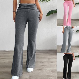 Women's High Waisted Flare Yoga Pants Ruched Drawstring Viscose Elastane Bootcut Leggings Casual Solid Color Soft Workout Trousers For Women