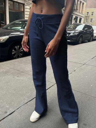 Women's Yoga Casual Pants Polyester Cotton Blend Drawstring Wide Leg Flared Trousers Solid Color Bottoms for Sports Fitness Ladies Fashion Casual Wear