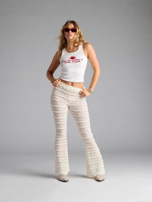 Women's Sexy Lace Hollow Out Flare Pants Sheer Low Waist Bell-bottom Trousers for Vacation Streetwear Polyester Spandex Long Pants