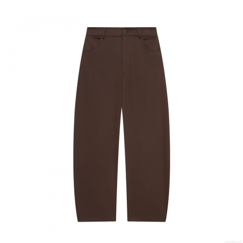 Women's Casual Straight Leg Pants Polyester Mid Waist Button Closure Trousers Vintage Coffee Brown Streetwear Office Daily Wear Slight Stretch Bottoms