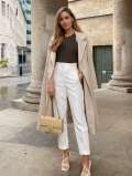 Women's High Waist Suit Pants Slim Fit Straight Leg Trousers With Pockets Solid Color Office Casual Polyester Long Pants