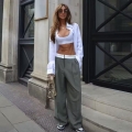 Women's High Waisted Wide Leg Pants Contrast Color Waistband Straight Leg Loose Trousers Casual Streetwear Fashion Long Pants For Women