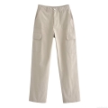 Women's High Waisted Cargo Pants Straight Leg Multi Pockets Casual Streetwear Trousers Fashion Solid Color Spring Pants For Ladies