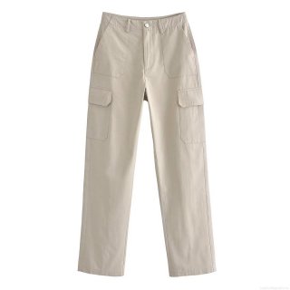 Women's High Waisted Cargo Pants Straight Leg Multi Pockets Casual Streetwear Trousers Fashion Solid Color Spring Pants For Ladies
