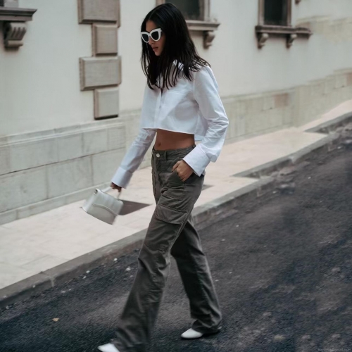 Women's Cargo Pants 100% Cotton Twill Multi-Pocket Straight Leg Trousers Y2K Streetwear Casual Outdoor Techwear Fashion Pants for Women