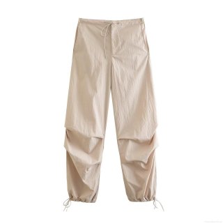 Women's Y2K High Waist Cargo Pants Drawstring Pleated Parachute Trousers Loose Fit Streetwear Polyester Casual Joggers For Women