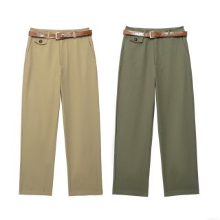 Women's High Waist Straight Leg Casual Pants With Crocodile Pattern Belt Fashion Streetwear Solid Color 100% Polyester Trousers For Women Daily Office Wear