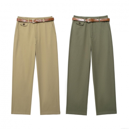 Women's High Waist Straight Leg Casual Pants With Crocodile Pattern Belt Fashion Streetwear Solid Color 100% Polyester Trousers For Women Daily Office Wear