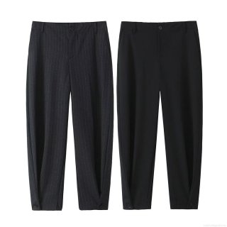 Women's Fashion High Waist Wide Leg Striped Trousers Button Hem Detail Casual Polyester Blend Loose Fit Long Pants Streetwear Bottoms