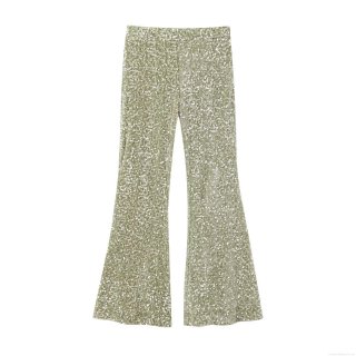 Women's Sequined Flared Pants High Waist Sparkly Glitter Long Trousers For Party Streetwear Clubwear Lady Shiny Bell Bottom Pants Polyester Sequin Leggings