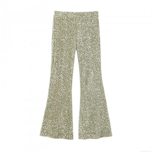 Women's Sequined Flared Pants High Waist Sparkly Glitter Long Trousers For Party Streetwear Clubwear Lady Shiny Bell Bottom Pants Polyester Sequin Leggings
