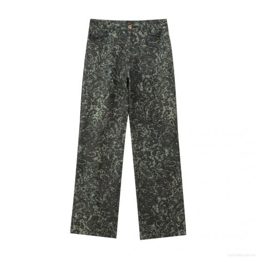 Women's High Waisted Paisley Print Straight Leg Pants Western Fashion Vintage Casual Trousers Streetwear Style Wide Leg Long Pants Polyester Blend Pants